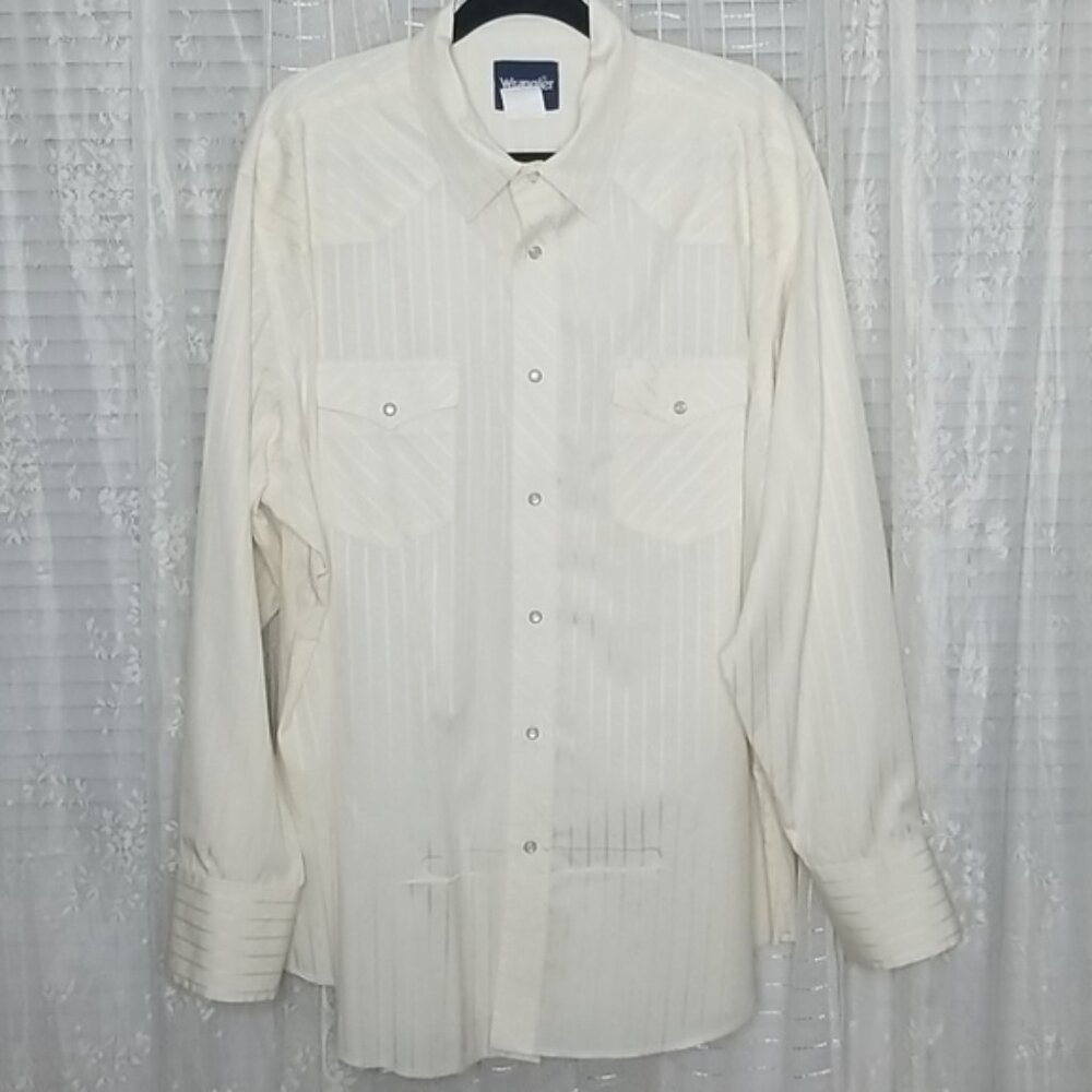 White Vintage Wrangler Pearl Snap Button Down Long Sleeve Western Shirt SzXXL